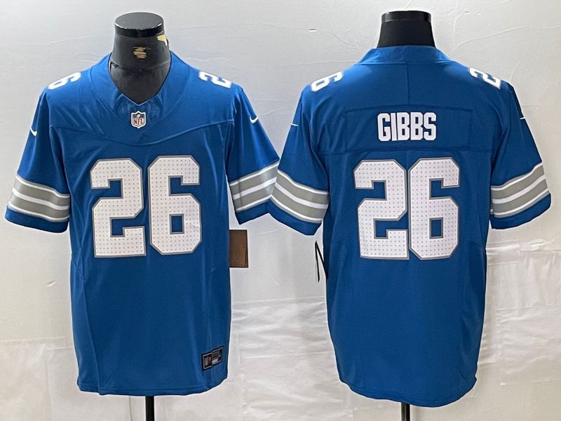 Men Detroit Lions 26 Gibbs Blue Three generations 2024 Nike Vapor F.U.S.E. Limited NFL Jersey